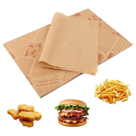 100 Feuilles Papier Emballage Alimentaire, Papier D'Emballage Frites, Papier Sulfurisé pour Camping, Papier Journal Alimentaire
