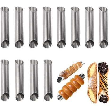 12 pièces Moule Set,Moules à Crème en Acier Inoxydable,Tubes Cannoli Moules,en acier inoxydable crème gâteau (1/4)