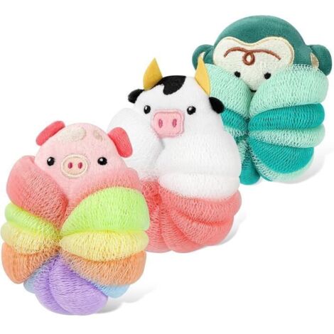 Fleur de Douche - Non spécifié - Lot de 3 - Éponge Luffa - Design Animaux - Douceur pour Enfants (1/4)