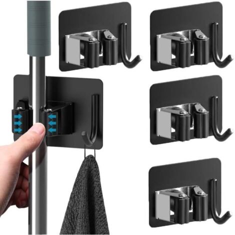 Porte Balai - Non spécifié - Modèle 6Pièces - Acier inoxydable 304 - Auto adhésif - Noir (1/4)