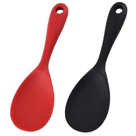 Cuillère de cuisine - Cuisine - Lot de 2 - Silicone de qualité alimentaire - Anti-adhésives - Rouge/Noir (1/4)