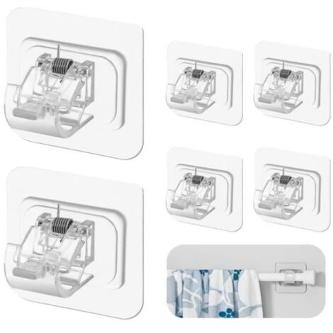 Support de tringle à rideau - Transparent - 6 pièces - Auto-adhésif - 6x6 cm - 2,5 kg max (1/4)