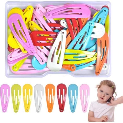 50PCS Pince à Cheveux Bébé Fille,3 cm Snap Barettes BB,Mini Barrettes à Cheveux en Métal, Accessoires de Cheveux,Barrettes Colorées (1/4)