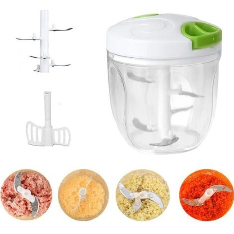 Hachoir Manuel de 5-Lames à Viande - Fontic - Mini - Plastique ABS - 900ml - Blanc - Coupe - Amovible (1/4)