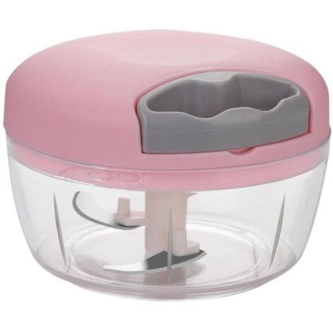 Mini-hachoir Manuel 500ml avec 3 lames en acier inoxydable, Coupe Oignon et Légumes, Mixeur Manuel pour Viande, (Rose, 500ML) (1/4)