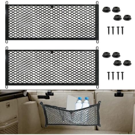 2 filets de rangement surdimensionnés de 60x25cm pour voiture, camping-car, bateau, sac en maille élastique réglable avec vis