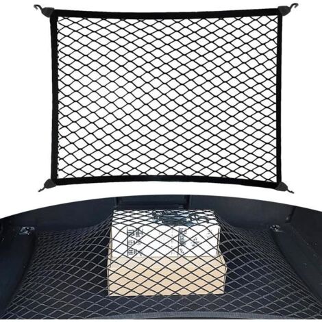 Filet Coffre Voiture 60x80cm Filet Voiture Rangement Filet à Bagages Fixe en Nylon Super Élastique Renforcement pour Voitures