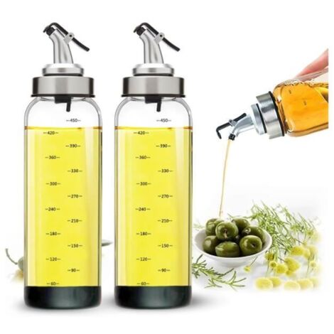 Bouteille Huile Olive 500 ML, 2 pcs Bouteille Huile et Vinaigre ,Distributeur Huile d’Olive avec tapis antidérapant pour Cuisine (1/4)