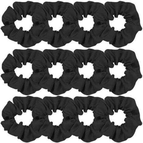 Lot de 12 chouchous élastiques en satin pour cheveux pour enfants et adultes (noir)[495] (1/4)
