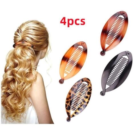 pince à cheveux,Pinces à Banane Longs Banane,Queue de Poisson Clip pour Femmes,peigne à queue de cheval,pour bouclés,raides,sorties (1/4)