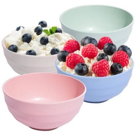 Lot De 4 Grands Bols à CéRéAles Incassables En Plastique RéUtilisables Pour CéRéAles, Salade, PâTes, Nouilles, Bols à Soupe LéGer (1/4)