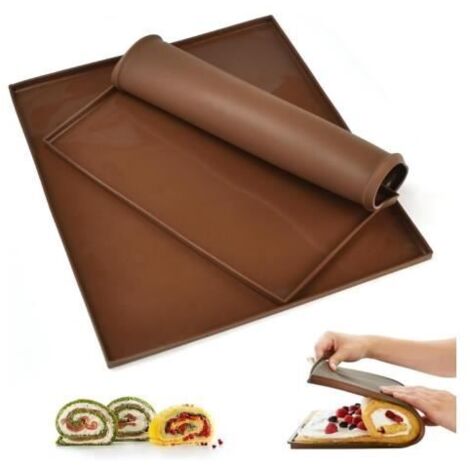 2PCS Tapis de Cuisson Silicone Plaque de Gâteau Antiadhésif Plateau à Rouler pour Biscuits Pizza Pain Mousse (1/4)