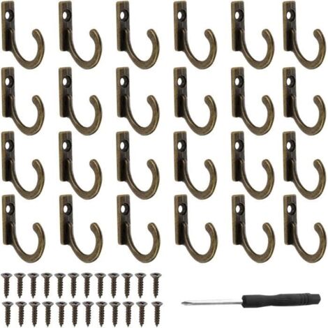 Patère,24 Pièces Crochets Muraux Crochet de Manteau Métal Crochet Porte Manteau Rétro Crochet Patère Crochet Mural(Bronze) (1/4)