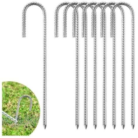 8 pièces Piquets de Sol en Forme de J, 30CM Piquets de Tente en Acier Galvanisé, Piquets d'ancrage au Sol, Piquets de Fixation, fy (1/4)