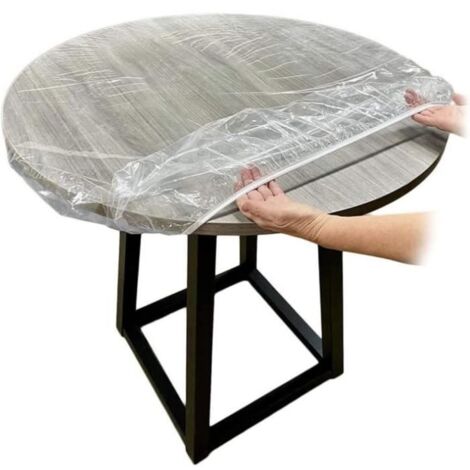2pcs Nappe ajustée en Vinyle Nappe Ronde Transparente à Bords élastiques Couverture de Table imperméable 90-110CM (1/4)