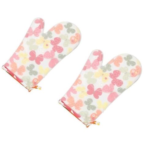 Gants de four - Cuisine - Silicone résistant à la chaleur - Imprimé papillon - 2 pièces - 29.518.5 CM (1/4)