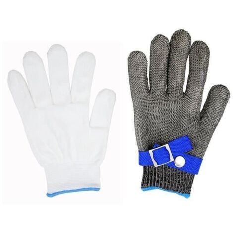 Gant de Boucher en Cotte de Maille Acier inoxydable résistant Coupe Haute Performance Niveau 5 Protection Taille L(pas une paire) (1/4)