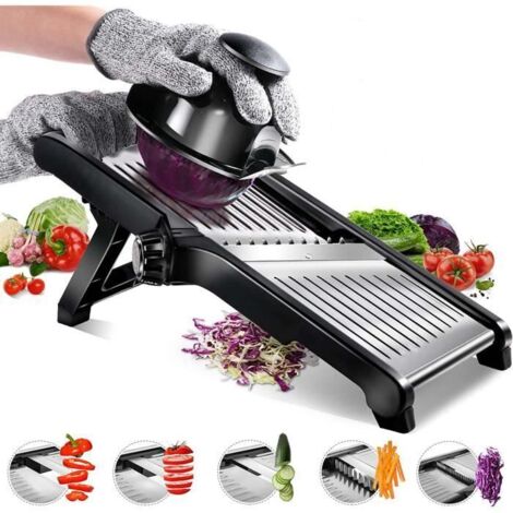 Mandoline de Cuisine Acier Inoxydable Multifonction réglable 4 Modes, Machine à raper- mandoline pour légumes Fruits (1/4)