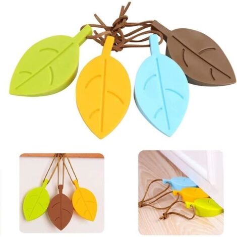 Autoir de porte,4 Pcs Arrêts Cale de Porte, Décorative en Silicone en Forme Feuille Silicone Porte Stopper avec Lanière,9.5 x 5cm (1/4)