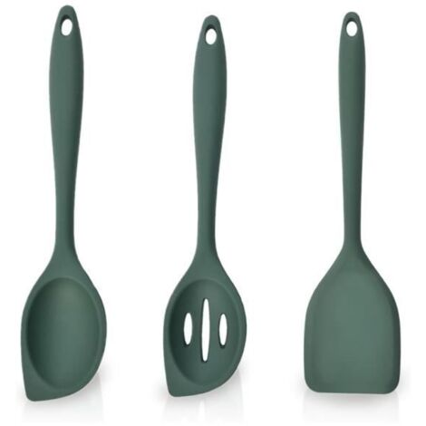 3 Pièces Cuillere en Silicone Cuisine, 28 cm Cuillère à Mélanger en Silicone, Cuillere Cuisine Antiadhésives Résistantes(Vert (1/4)