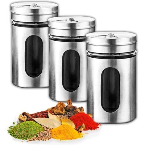Pots à épices - Inox - Lot de 3 - Design moderne - Système de dosage réglable - Résistants à la rouille (1/4)