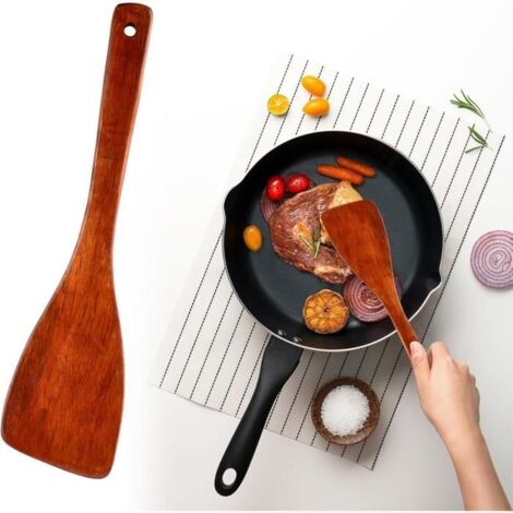 Spatule en Bois - Non Stick - 33cm - Ustensile de Cuisine - Durable - Anti Rayures (1/4)