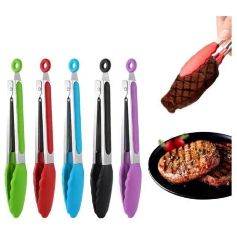 5 Pièces Pince Cuisine Silicone,Pince De Cuisine,En Acier Inoxydable Pince Silicone Air Fryer,Pince Barbecue,Pince Silicone Cuisine (1/4)