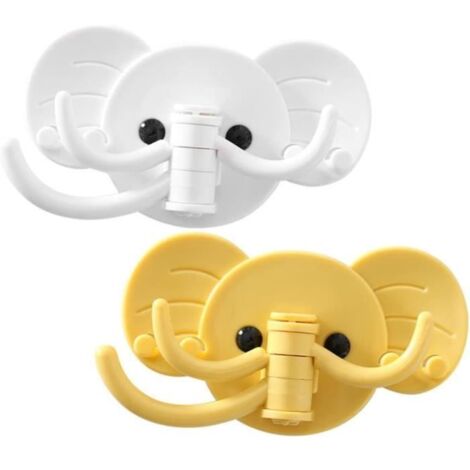 Crochet mural - Éléphant - 2 Pcs - ABS - Blanc + Jaune - 11 x 6 x 2 cm (1/4)