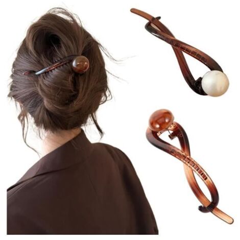 2 Pcs Pince Cheveux Femme, Pince à un mot en perles, Pince à Cheveux Vintage, Grande Epais Grosse Barrette Cheveux Femme Fille (1/4)