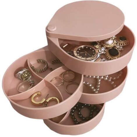 Boîte de Rangement pour Bijoux - Accessoire Élégant - Rotative - Rose Pastel - Plastique Durable - 360 Degrés (1/4)