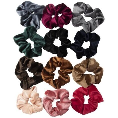 Chouchou cheveux - Premium - Lot de 12 - Soie élastique - Confortable - Durable (1/4)