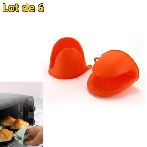 Lot de 6 gants de four en silicone résistant à la chaleur - Orange (1/4)