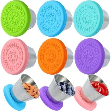 Récipient Vinaigrette - 6Pcs - Couvercles en Silicone - 70ml - Acier Inoxydable - Boîte (1/4)