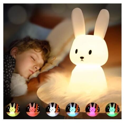 Veilleuse Lapin Tactile 7 Couleurs - SOLIDEE - USB Rechargeable - Pour Décoration Noël Chambre (1/4)