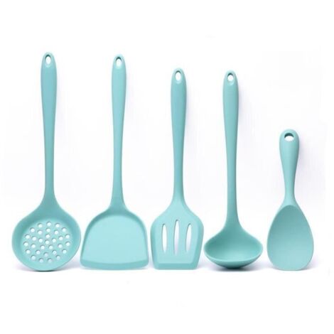 Ensemble d'ustensiles de cuisine en silicone résistant aux hautes températures - DYGSWIN - 5 pièces - Bleu (1/4)