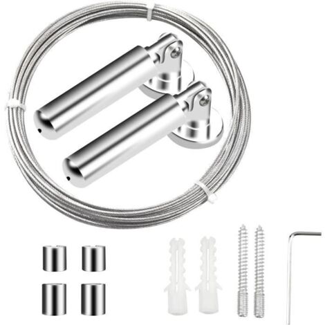 5M Cable Rideaux Acier Inoxydable, Tendeur de câble Race, Fil de Suspension pour Photo, Corde à linge Rideau Fil Extérieur