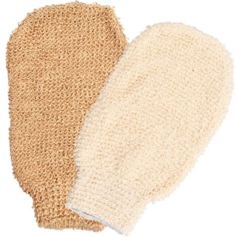 Gants Exfoliants - Ehuihuan - Lin - Douce Exfoliation - Lavables - Couleurs Abricot et Kaki (1/4)