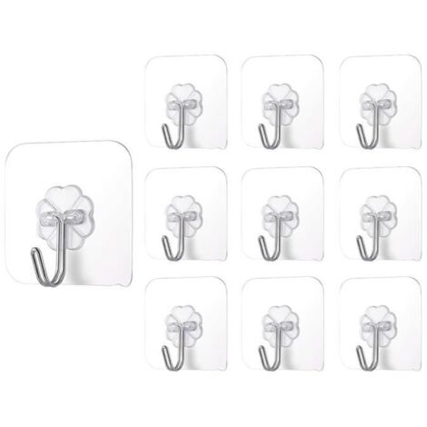 Crochets Auto-adhésifs - Transparent - 10 Pièces - PVC - Acier Inoxydable - Rangement Intérieur (1/4)