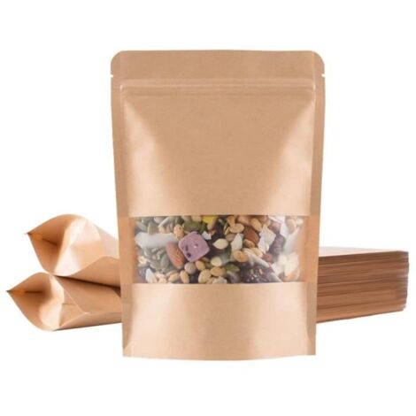Sac Papier Kraft - Non spécifié - 100 pcs - 14x20 cm - Fenêtre Givrée - Résistant à l'Humidité (1/4)