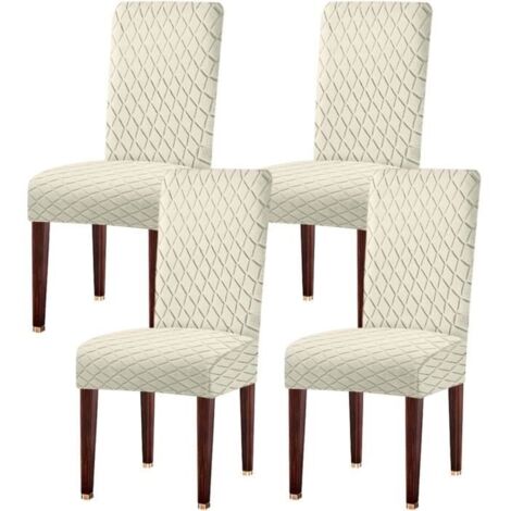 Housse de Chaise 4 Pièces, Extensible Amovible Lavable Housse pour chaise salle à manger, Beige (1/4)