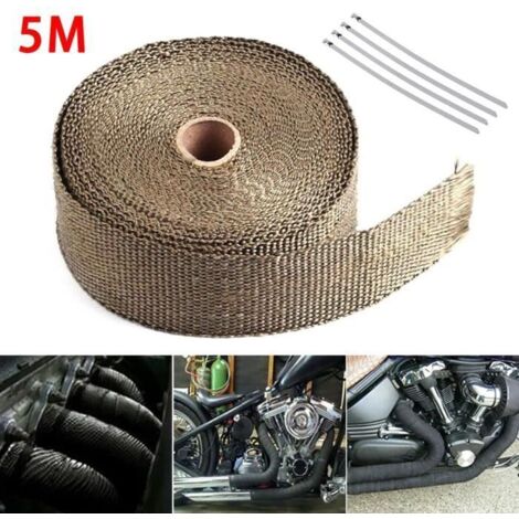 Pièces Auto,Collecteur d'échappement en Fiber de verre,rouleau noir de 5M,bande thermo-enveloppante,isolation - Type Marron (1/4)