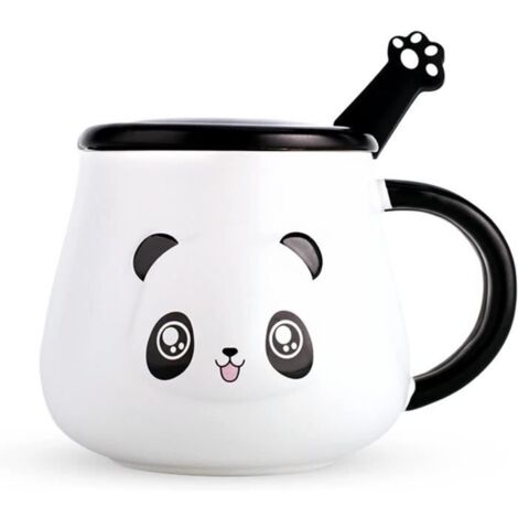 Tasse,400ml Tasse de Panda en Céramique Mug avec Couvercle et Cuillère en Acier Inoxydable pour Lait Thé Cadeau pour Anniversaires (1/4)