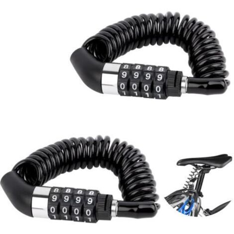 Cadenas de Vélo 150 cm3,5 mm Code à 4 Chiffres - Alliage de Zinc et PVC - Noir (1/4)