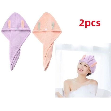 Serviette séchage cheveux - MARQUE - Modèle - Toison de corail - 25x65 CM - 2 pièces (1/4)