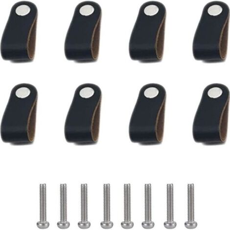 8 Pièces Poignee Cuir Bouton de Meuble Noir Boutons de Portes pour Placards avec des Vis Poignées en Cuir Cuisine Tire Boutons (1/4)