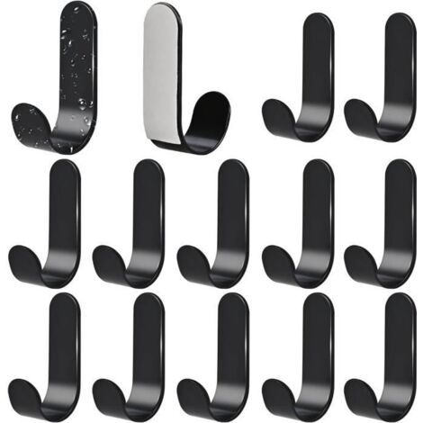 Crochet adhésif mural - Noir - Lot de 10 - Fer - Facile à installer - Résistant et durable (1/4)