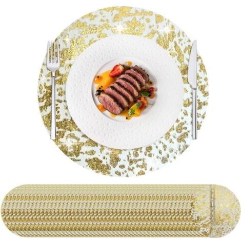 50 napperons jetables dorés métalliques de 33cm ronds en maille pressée pour décoration de la maison, table à manger, mariage, fête (1/4)
