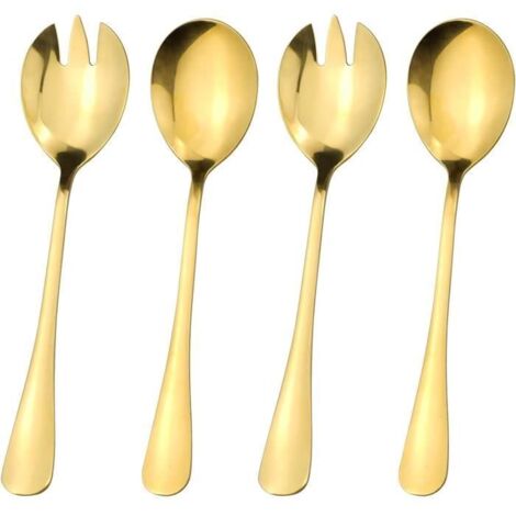 4 Pcs Couverts à Salade Dorés en Acier Inoxydable,2 Cuillères à Salade et 2 Fourchettes à Salade, Design Poli, Lavables Au Lave (1/4)
