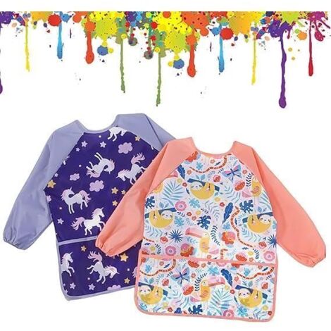 Tablier Peinture Enfant - Unisexe - Imperméable - Manches Longues - 3 à 8 ans - Violet (1/4)