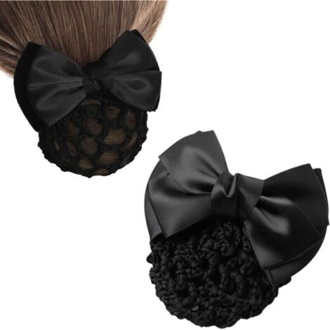 Filet à Cheveux - Française - Nœud Barrette - Élastique - Tissu Doux - Noir (1/4)